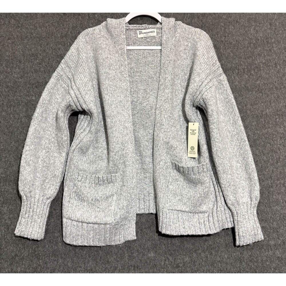 No Boundaries Women's Wrap Sweater Long Sleeve Knitted Gray Medium